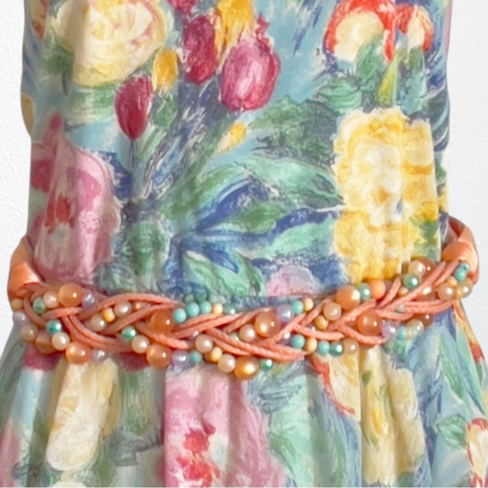 Vintage Carolyn Tanner 80s Cottagecore Bead waist belt Peach SZ 36.5” Waist